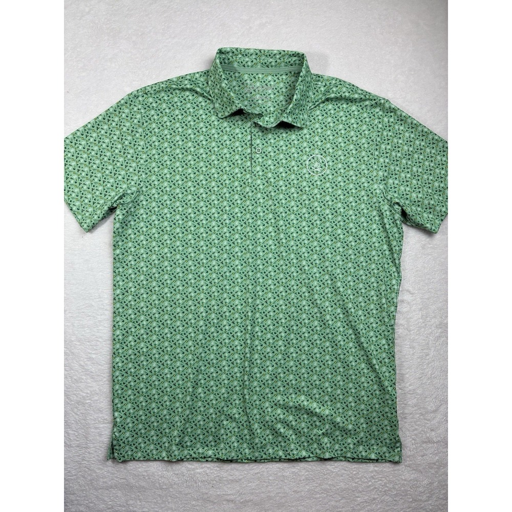 Barstool Golf Polo Shirt Mens Large Green Luggage Print AOP Travel Golf